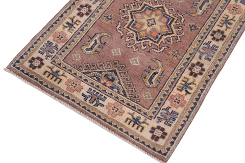 handmade Geometric Kazak Lt. Brown Beige Hand-made RECTANGLE 100% WOOL area rug 2'X3'