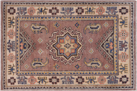 handmade Geometric Kazak Lt. Brown Beige Hand-made RECTANGLE 100% WOOL area rug 2'X3'