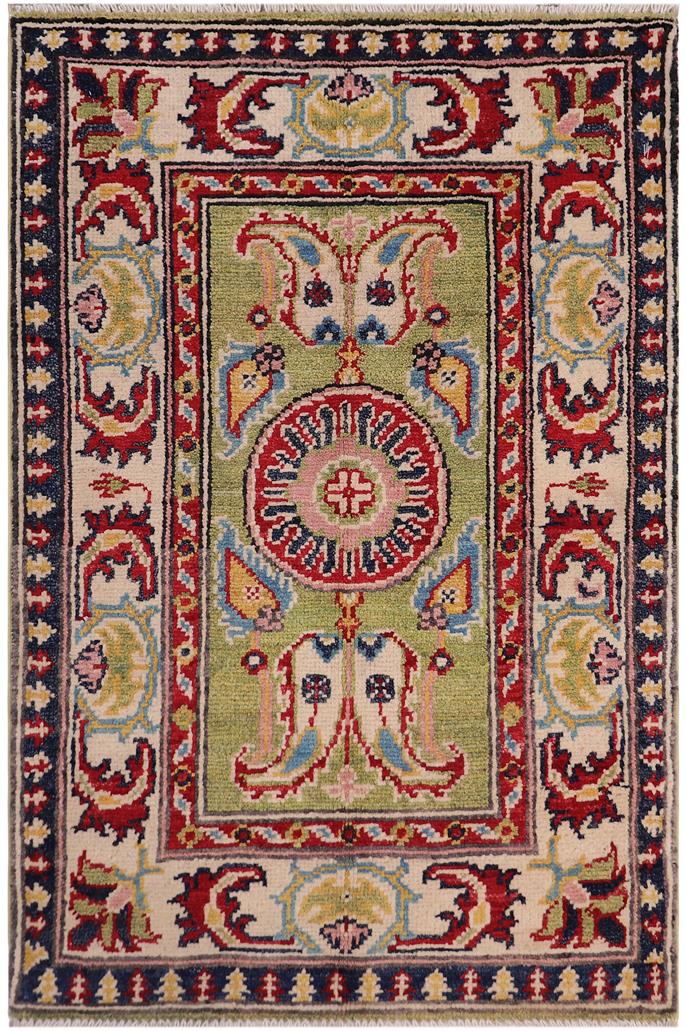handmade Geometric Kazak Lt. Green Beige Hand-made RECTANGLE 100% WOOL area rug 2'X3'