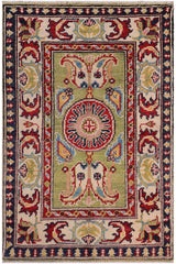 handmade Geometric Kazak Lt. Green Beige Hand-made RECTANGLE 100% WOOL area rug 2'X3'