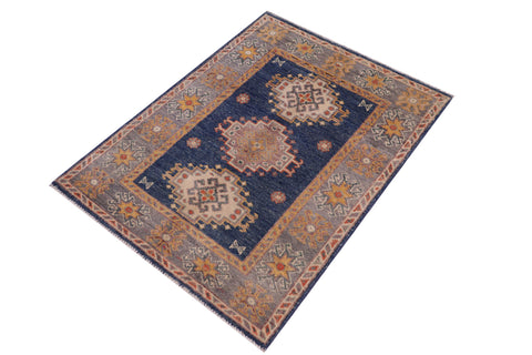 handmade Geometric Kazak Blue Gray Hand-made RECTANGLE 100% WOOL area rug 2'X3'
