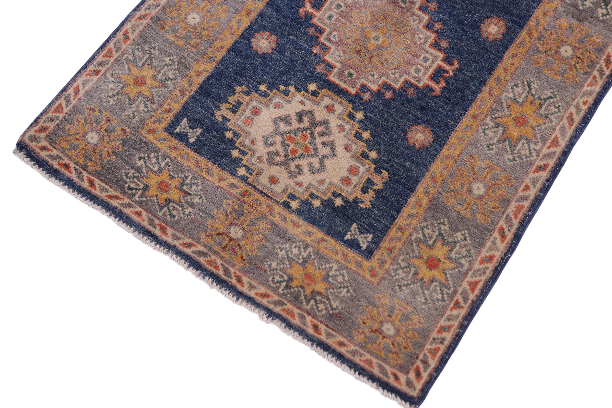 handmade Geometric Kazak Blue Gray Hand-made RECTANGLE 100% WOOL area rug 2'X3'