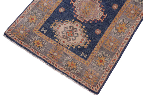 handmade Geometric Kazak Blue Gray Hand-made RECTANGLE 100% WOOL area rug 2'X3'