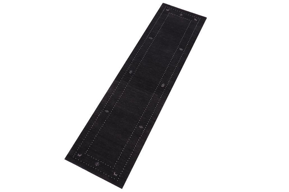 handmade Modern Gabbeh Black Black Hand-made RUNNER 100% WOOL area rug 3x12