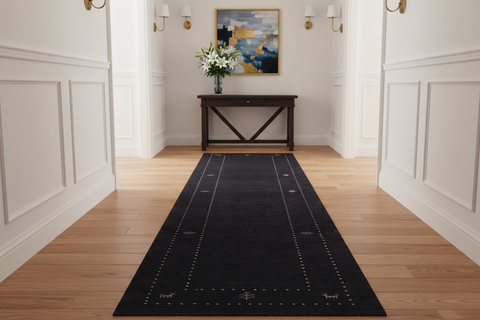 handmade Modern Gabbeh Black Black Hand-made RUNNER 100% WOOL area rug 3x12