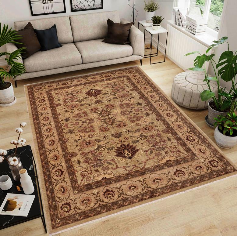 handmade Traditional Kafkaz Taupe Tan Hand Knotted RECTANGLE 100% WOOL area rug 9 x 12