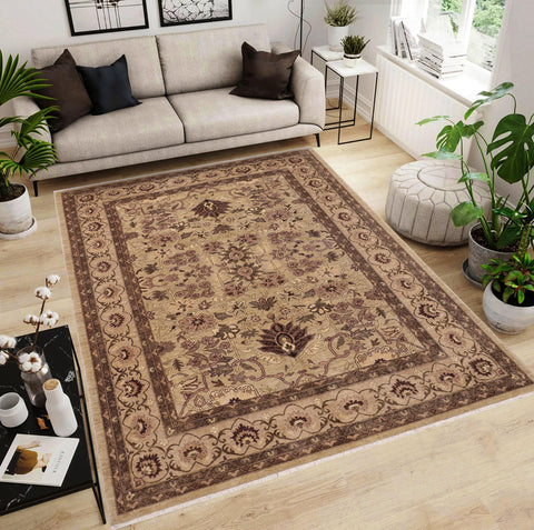 handmade Traditional Kafkaz Taupe Tan Hand Knotted RECTANGLE 100% WOOL area rug 9x12