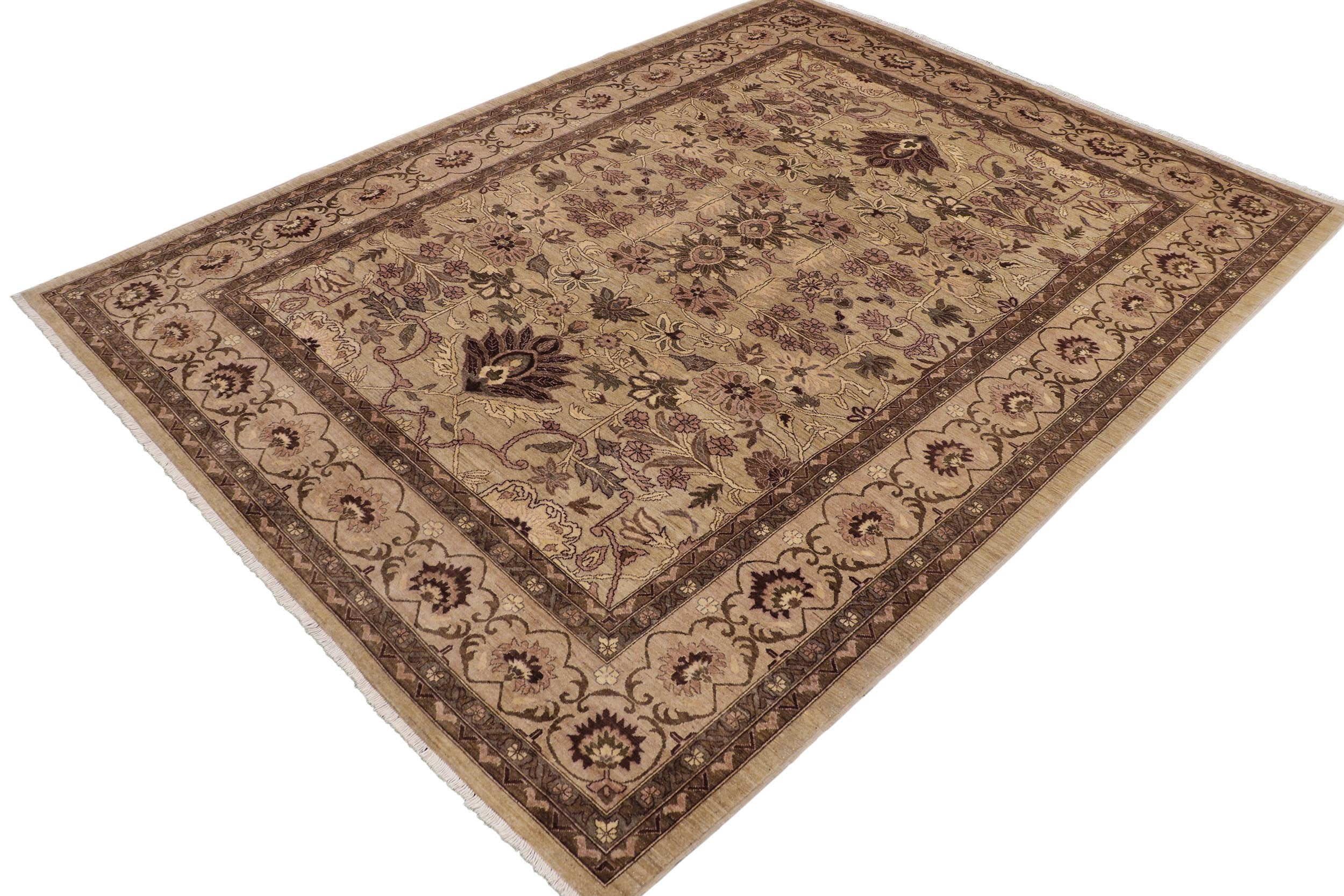 handmade Traditional Kafkaz Taupe Tan Hand Knotted RECTANGLE 100% WOOL area rug 9x12