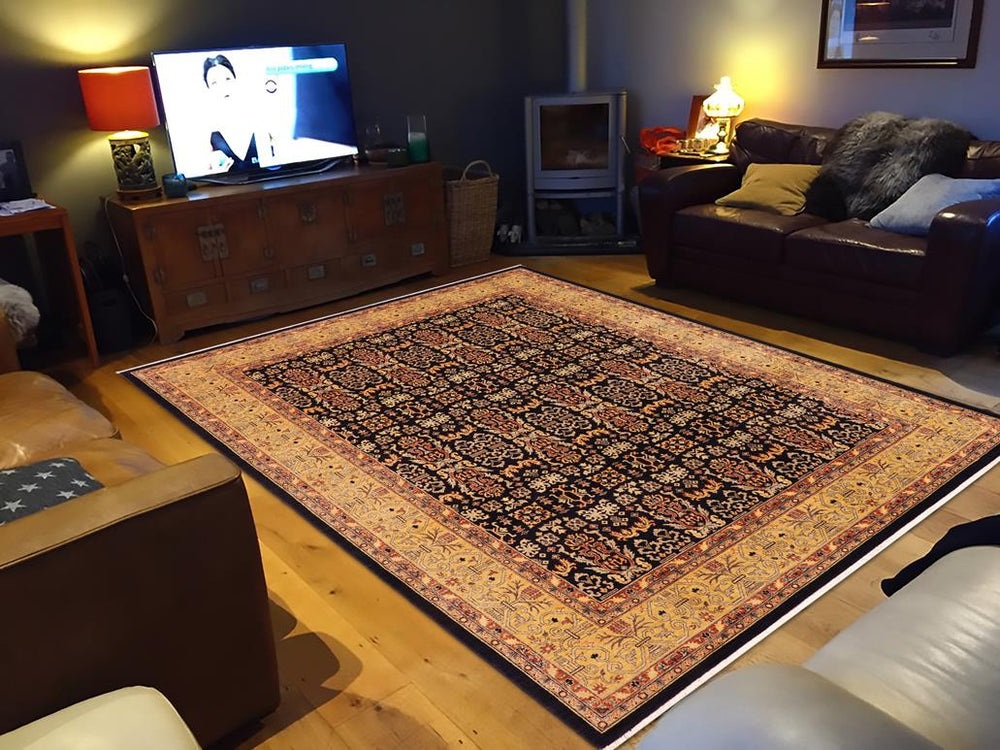 handmade Transitional Kafkaz Blue Gold Hand Knotted RECTANGLE 100% WOOL area rug 9 x 12