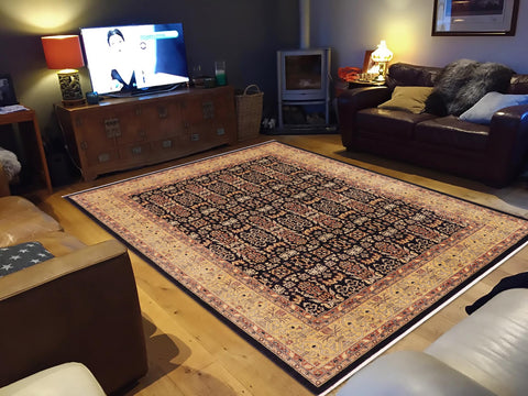 handmade Transitional Kafkaz Blue Gold Hand Knotted RECTANGLE 100% WOOL area rug 9' x 12'