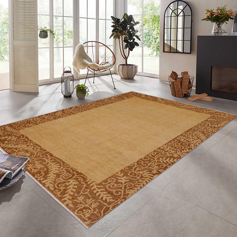 handmade Modern Kafkaz Tan Brown Hand Knotted RECTANGLE 100% WOOL area rug 9' x 12'