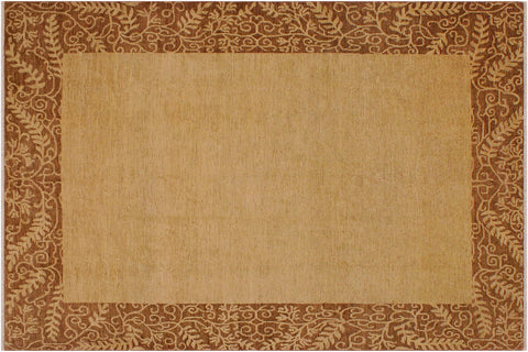 handmade Modern Kafkaz Tan Brown Hand Knotted RECTANGLE 100% WOOL area rug 9' x 12'