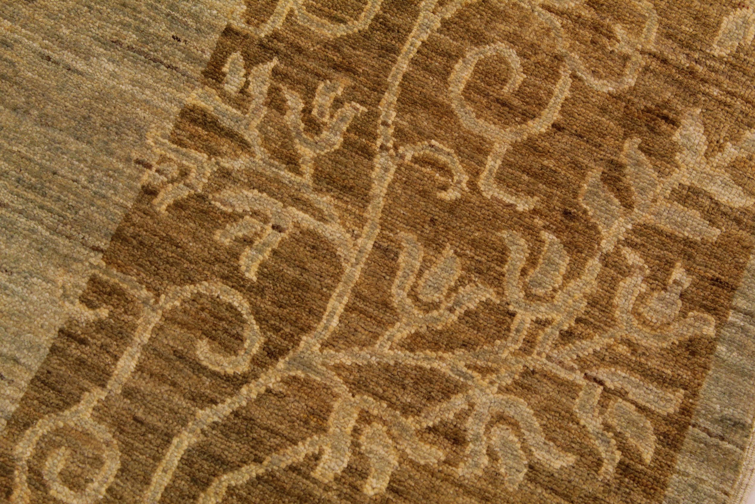 handmade Modern Kafkaz Lt. Green Brown Hand Knotted RECTANGLE 100% WOOL area rug 9' x 12'