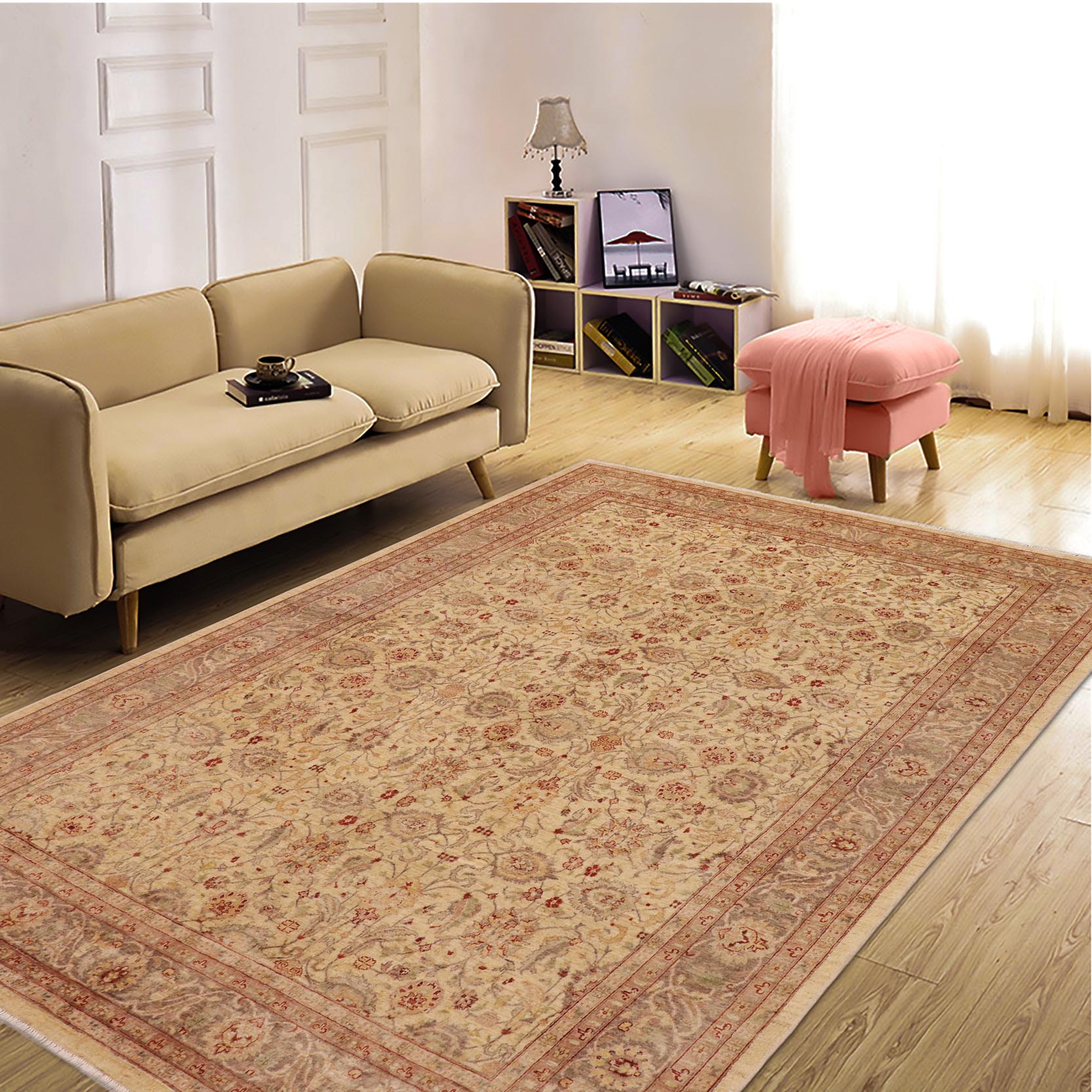 handmade Transitional Kafkaz Tan Brown Hand Knotted RECTANGLE 100% WOOL area rug 9' x 12'