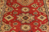 handmade Geometric Super Kazak Red Tan Hand Knotted RECTANGLE 100% WOOL area rug 4 x 6