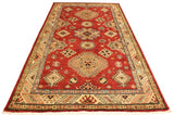 handmade Geometric Super Kazak Red Tan Hand Knotted RECTANGLE 100% WOOL area rug 4 x 6