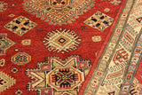 handmade Geometric Super Kazak Red Tan Hand Knotted RECTANGLE 100% WOOL area rug 4 x 6