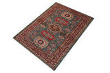 handmade Geometric Super Kazak Green Red Hand Knotted RECTANGLE 100% WOOL area rug 4x6