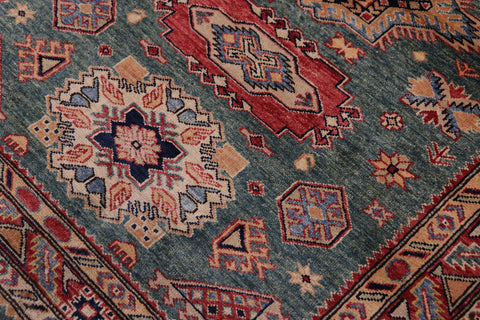 handmade Geometric Super Kazak Green Red Hand Knotted RECTANGLE 100% WOOL area rug 4' x 6'
