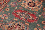 handmade Geometric Super Kazak Green Red Hand Knotted RECTANGLE 100% WOOL area rug 4x6
