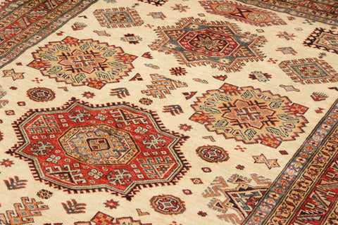 handmade Geometric Super Kazak Beige Rust Hand Knotted RECTANGLE 100% WOOL area rug 6' x 8'