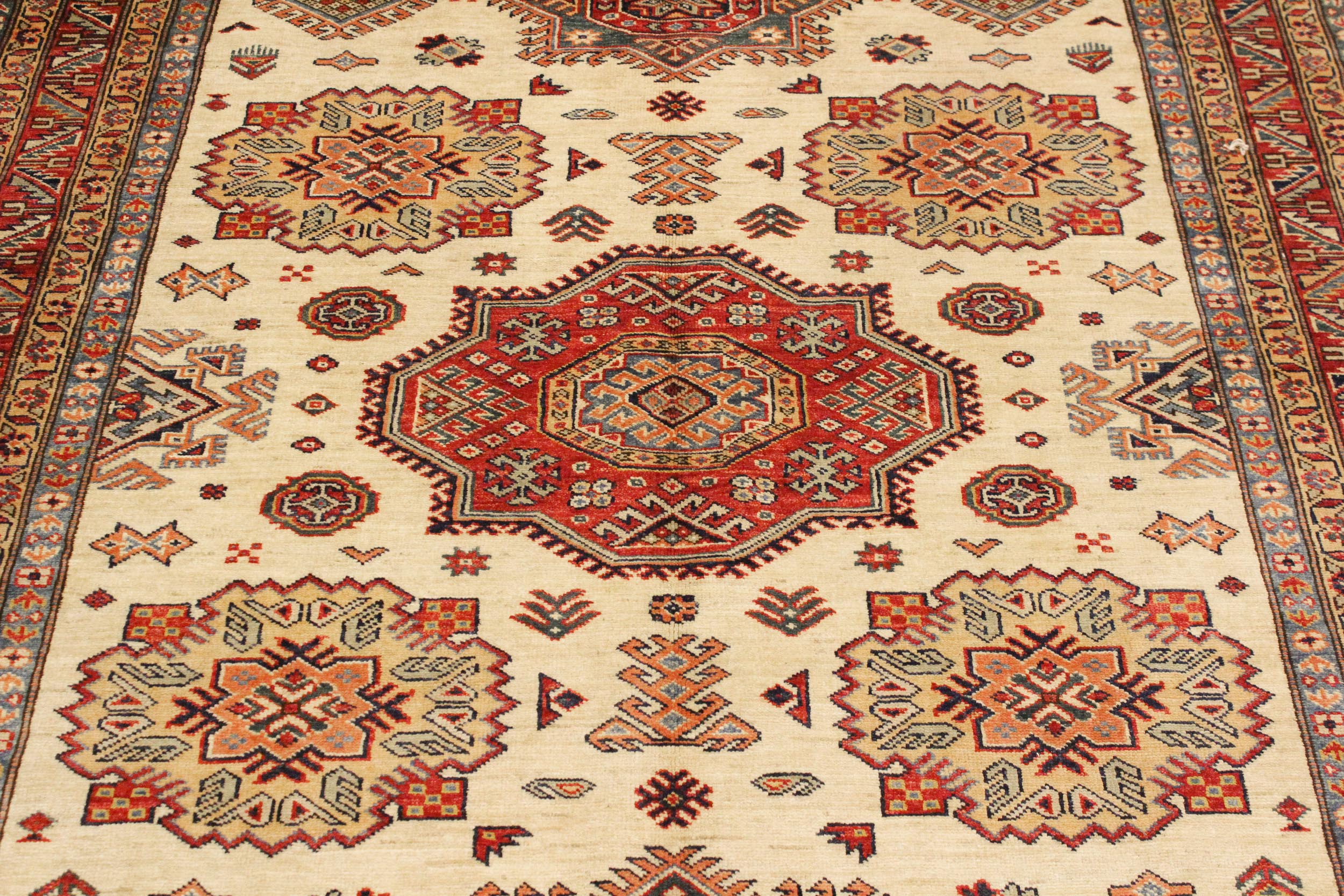 handmade Geometric Super Kazak Beige Rust Hand Knotted RECTANGLE 100% WOOL area rug 6' x 8'