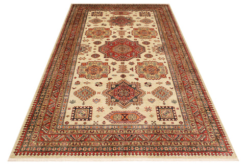 handmade Geometric Super Kazak Beige Rust Hand Knotted RECTANGLE 100% WOOL area rug 6' x 8'