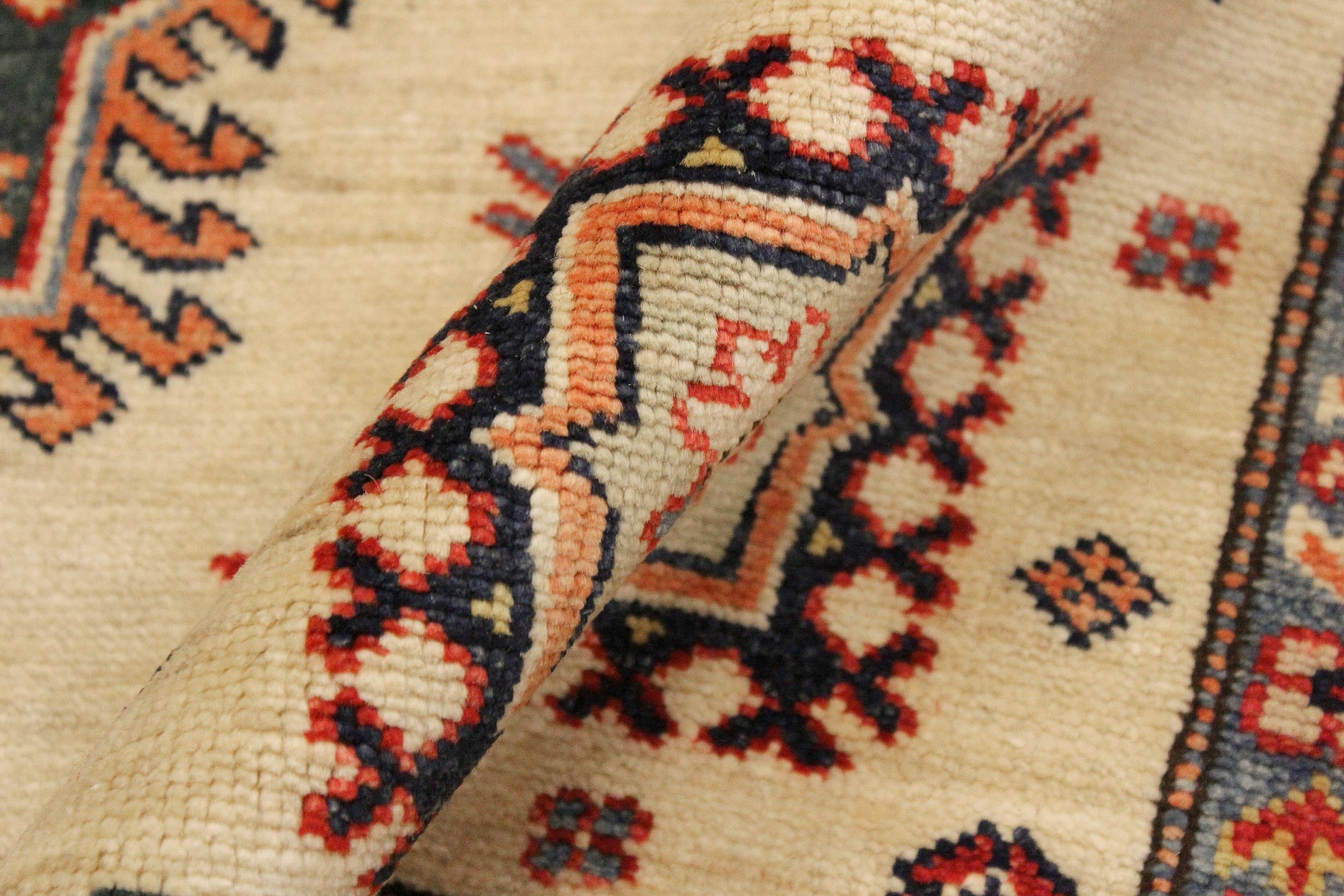 handmade Geometric Super Kazak Beige Rust Hand Knotted RECTANGLE 100% WOOL area rug 6' x 8'
