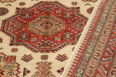 handmade Geometric Super Kazak Beige Rust Hand Knotted RECTANGLE 100% WOOL area rug 6' x 8'