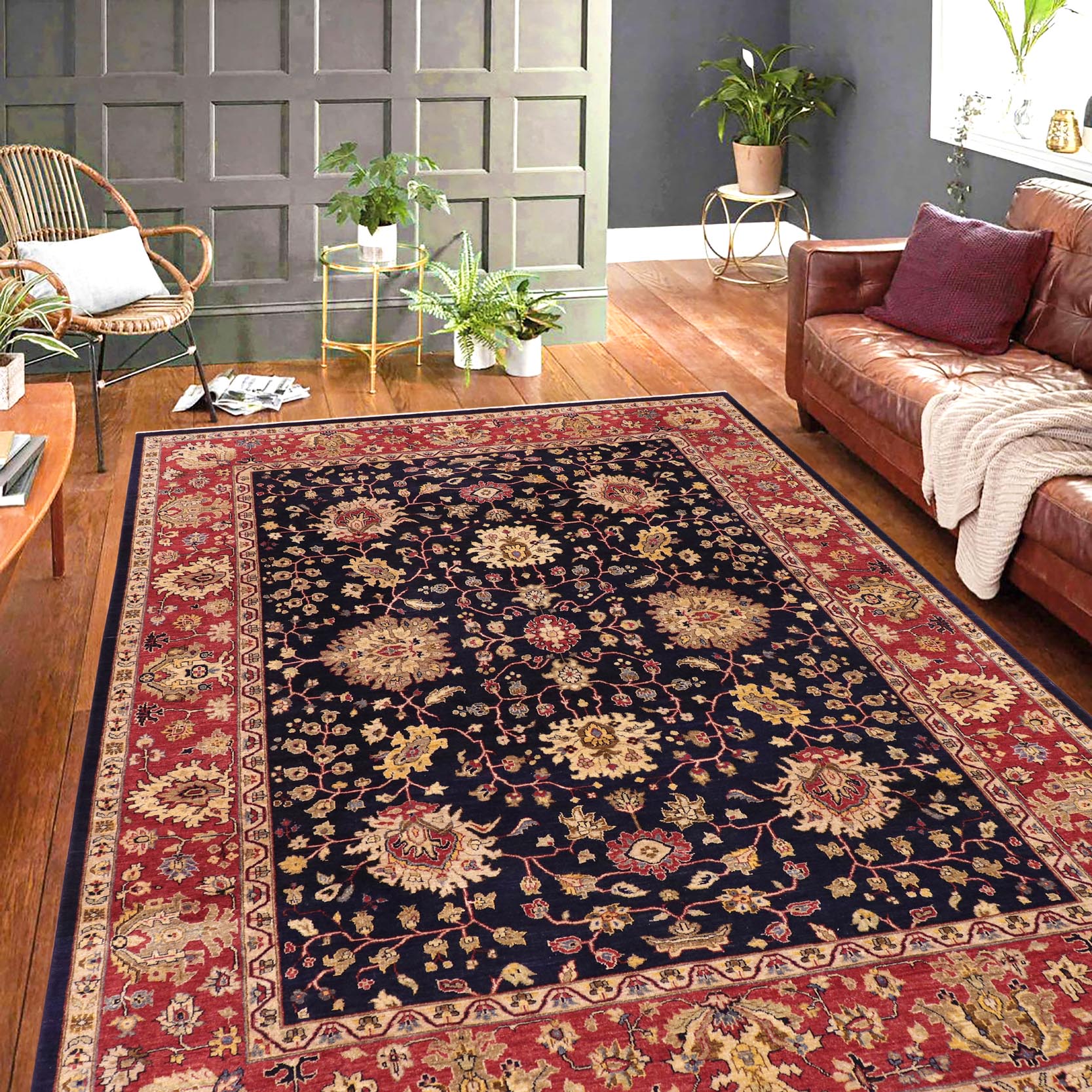 handmade Transitional Kafkaz Blue Red Hand Knotted RECTANGLE 100% WOOL area rug 9' x 12'
