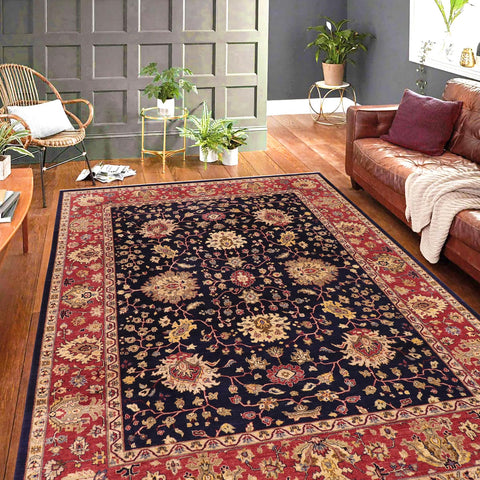 handmade Transitional Kafkaz Blue Red Hand Knotted RECTANGLE 100% WOOL area rug 9' x 12'