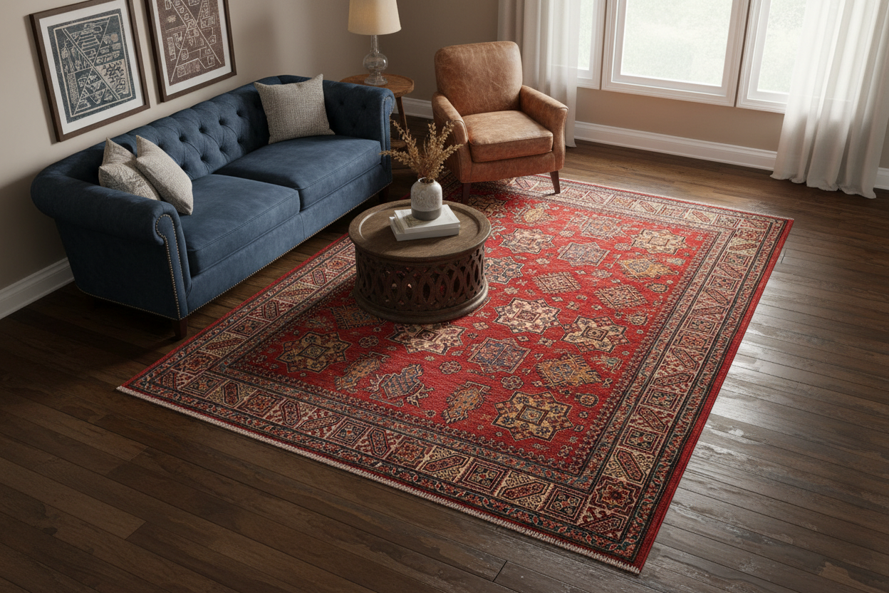 handmade Geometric Super Kazak Red Tan Hand Knotted RECTANGLE 100% WOOL area rug 5' x 7'