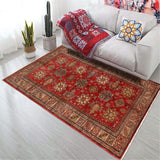 handmade Geometric Super Kazak Red Tan Hand Knotted RECTANGLE 100% WOOL area rug 5 x 7