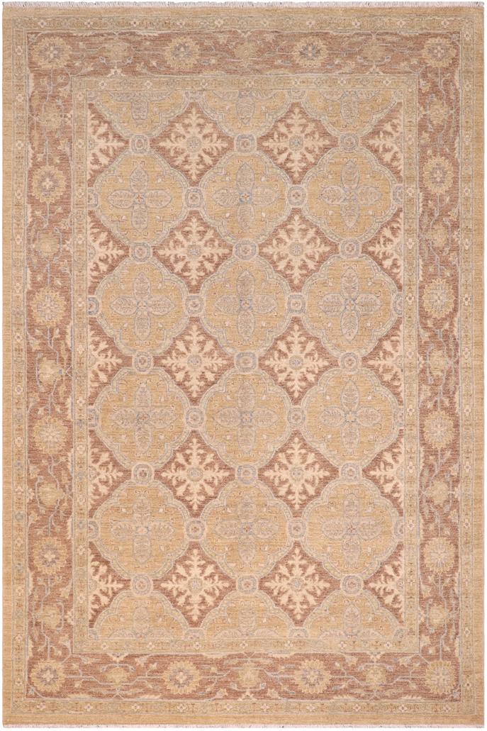 handmade Transitional Kafkaz Gold Brown Hand Knotted RECTANGLE 100% WOOL area rug 6X9