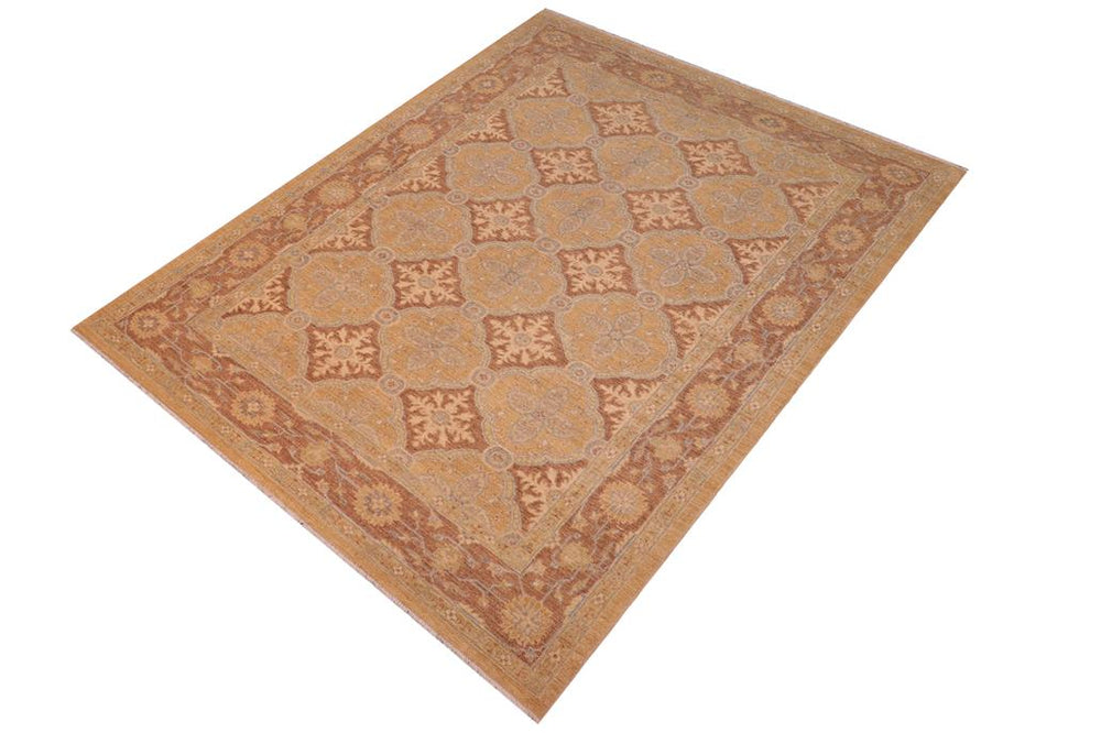 handmade Transitional Kafkaz Gold Brown Hand Knotted RECTANGLE 100% WOOL area rug 6X9