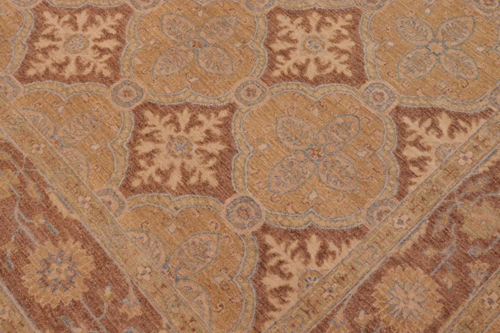 handmade Transitional Kafkaz Gold Brown Hand Knotted RECTANGLE 100% WOOL area rug 6X9