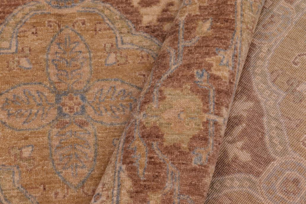 handmade Transitional Kafkaz Gold Brown Hand Knotted RECTANGLE 100% WOOL area rug 6X9