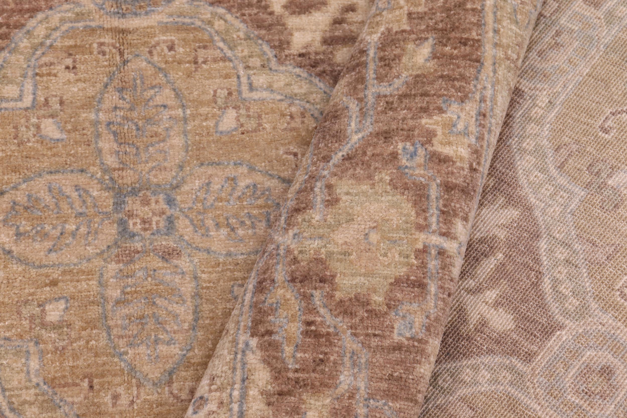 handmade Transitional Kafkaz Gold Brown Hand Knotted RECTANGLE 100% WOOL area rug 6' x 9'