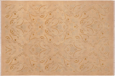 handmade Modern Kafkaz Tan Brown Hand Knotted RECTANGLE 100% WOOL area rug 6x9