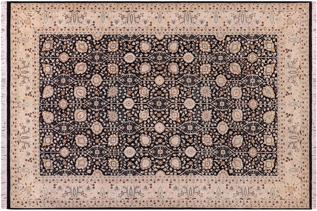handmade Transitional Design Black Lt. Tan Hand Knotted RECTANGLE 100% WOOL area rug 6' x 9'