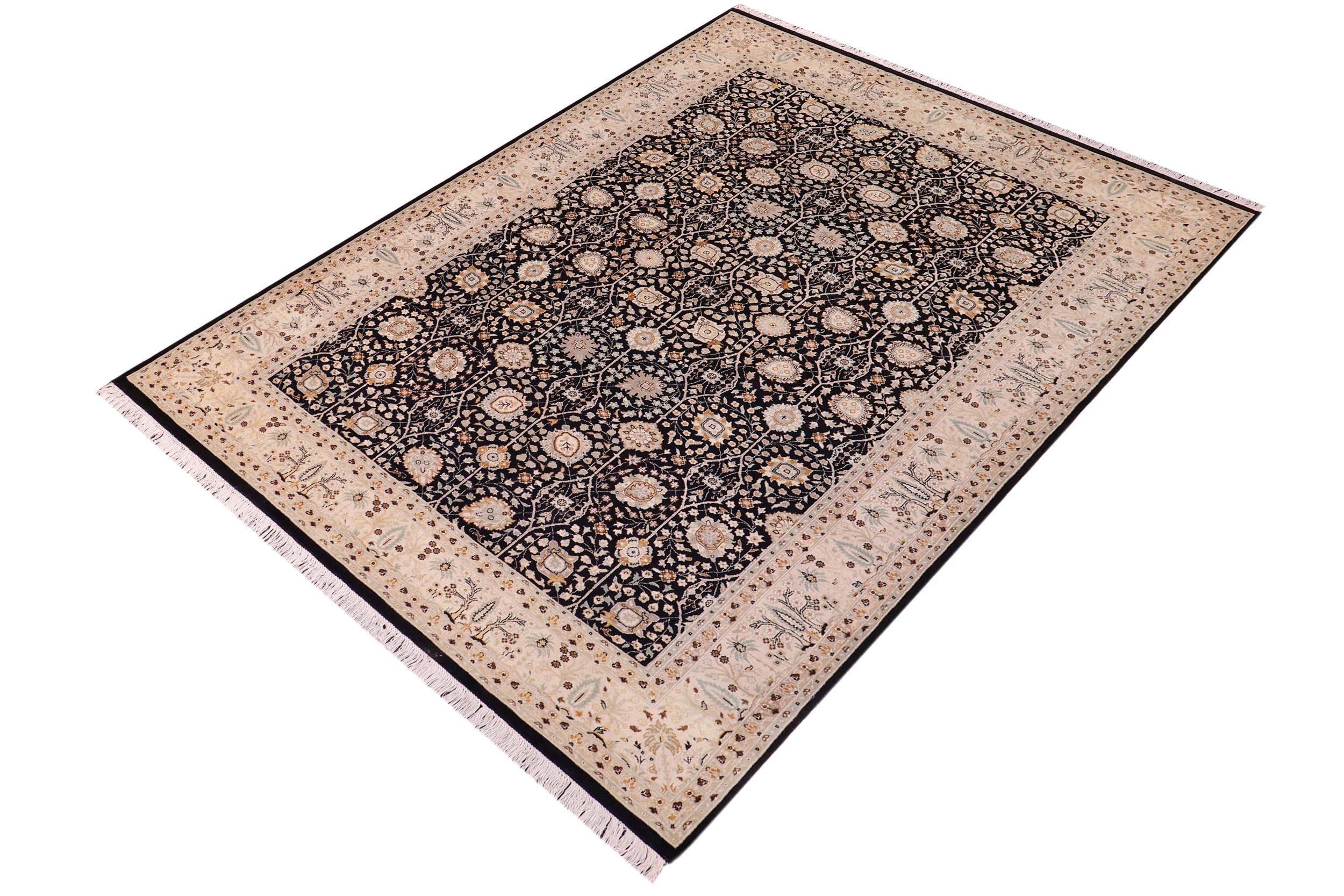 handmade Transitional Design Black Lt. Tan Hand Knotted RECTANGLE 100% WOOL area rug 6' x 9'