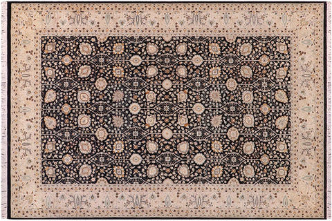handmade Transitional Design Black Lt. Tan Hand Knotted RECTANGLE 100% WOOL area rug 6' x 9'
