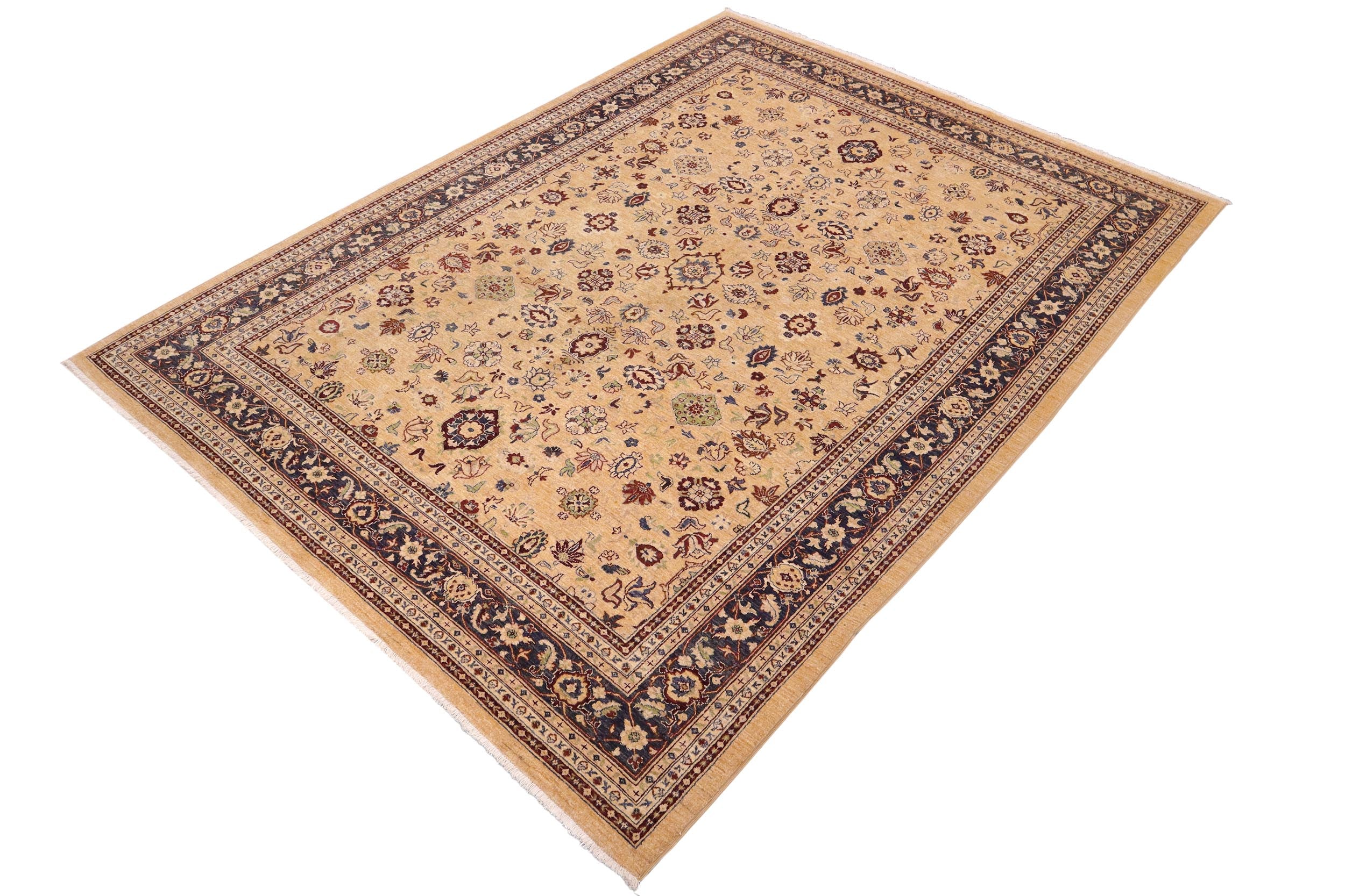 handmade Transitional Kafkaz Beige Blue Hand Knotted RECTANGLE 100% WOOL area rug 9' x 12'