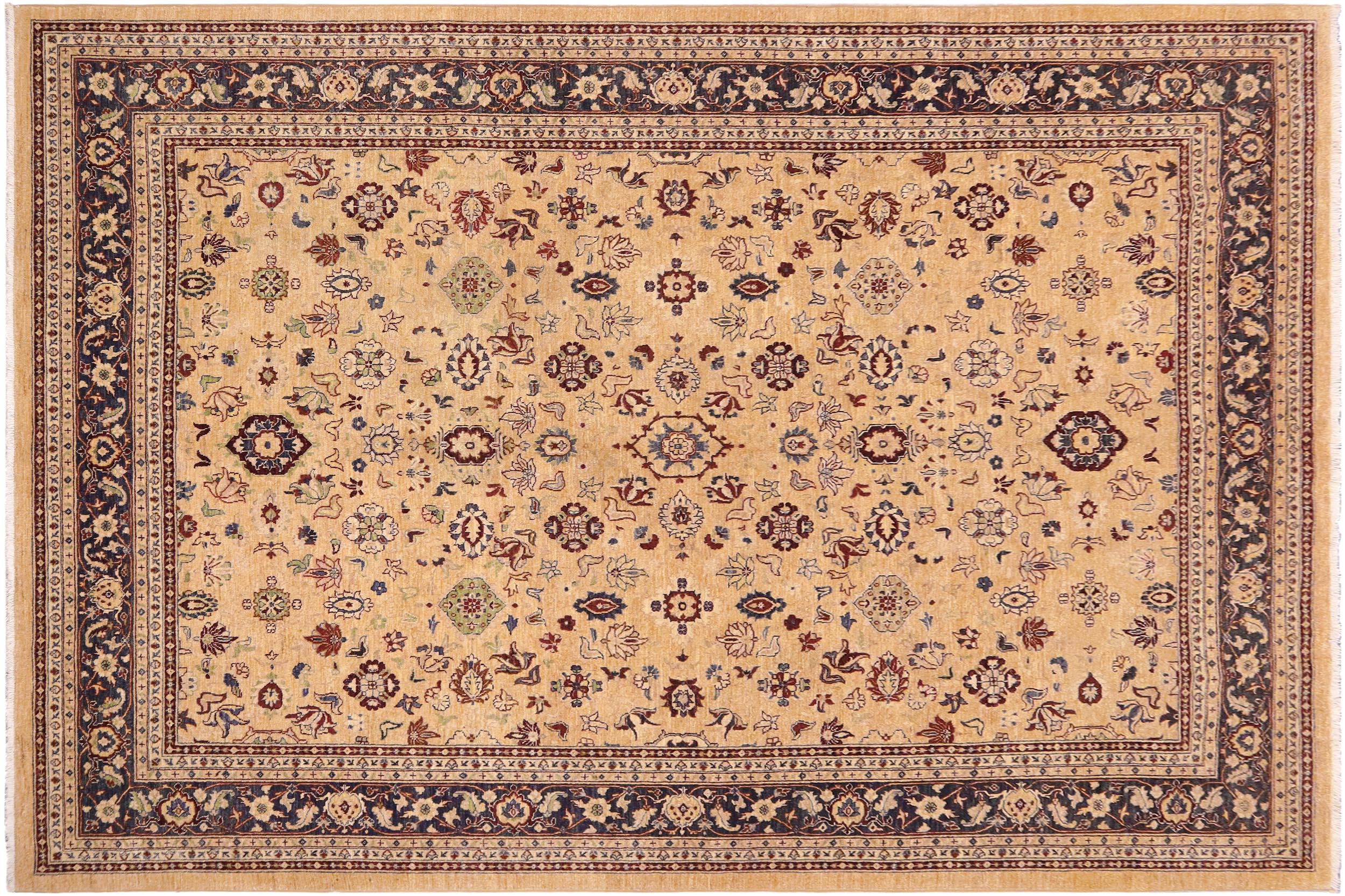 handmade Transitional Kafkaz Beige Blue Hand Knotted RECTANGLE 100% WOOL area rug 9' x 12'