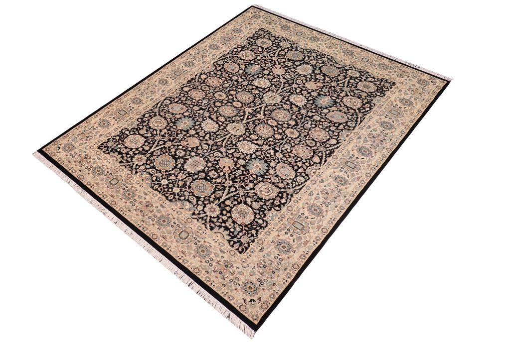 handmade Traditional Design Black Lt. Tan Hand Knotted RECTANGLE 100% WOOL area rug 6'X9'