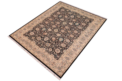 handmade Traditional Design Black Lt. Tan Hand Knotted RECTANGLE 100% WOOL area rug 6' x 9'