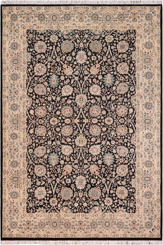 handmade Traditional Design Black Lt. Tan Hand Knotted RECTANGLE 100% WOOL area rug 6'X9'