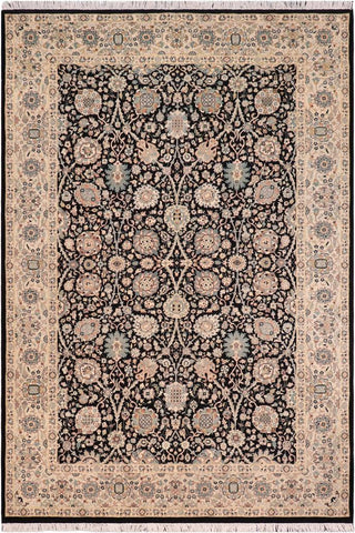 handmade Traditional Design Black Lt. Tan Hand Knotted RECTANGLE 100% WOOL area rug 6'X9'
