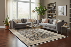 Turkish Knotted Istanbul Harold Black/Tan Wool Rug - 6'0''X9'5''