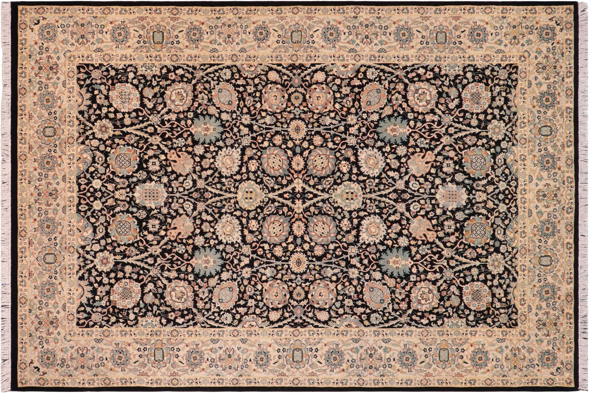 handmade Traditional Design Black Lt. Tan Hand Knotted RECTANGLE 100% WOOL area rug 6' x 9'